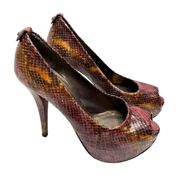 Stuart Weitzman Just So Peep Toe Pump Snakeskin Leather Shoe Size 6 Platform - Picture 1 of 11
